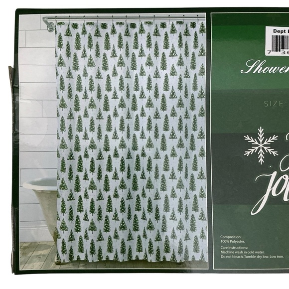 Christmas Tree Dot Shower Curtain Fabric Holiday Decor Green White 70 x 72 In - Picture 4 of 16